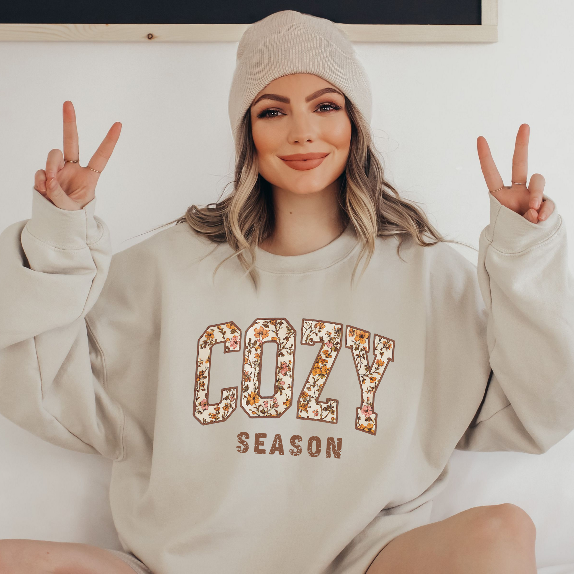 Cozy Season Floral Letter Sweatshirt – Fall Pullover