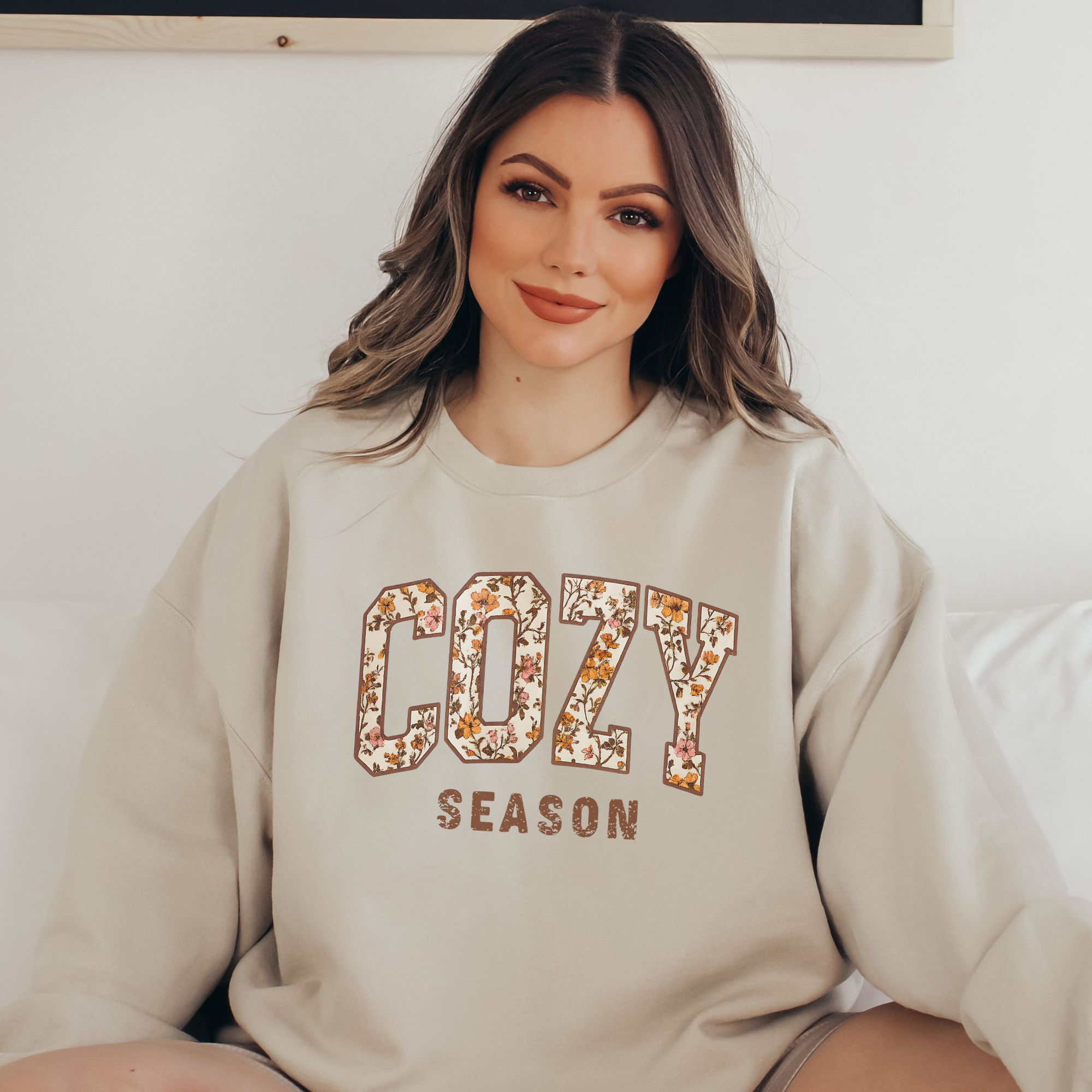 Cozy Season Floral Letter Sweatshirt – Fall Pullover