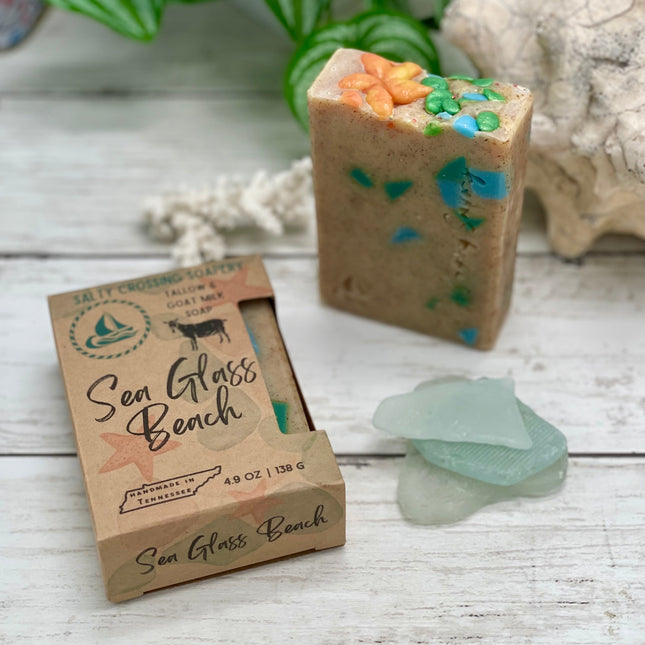 Sea Glass Beach Soap | Tallow & Goat Milk Artisan Bar | Fresh Ocean Breeze Scent | Handcrafted Starfish Design