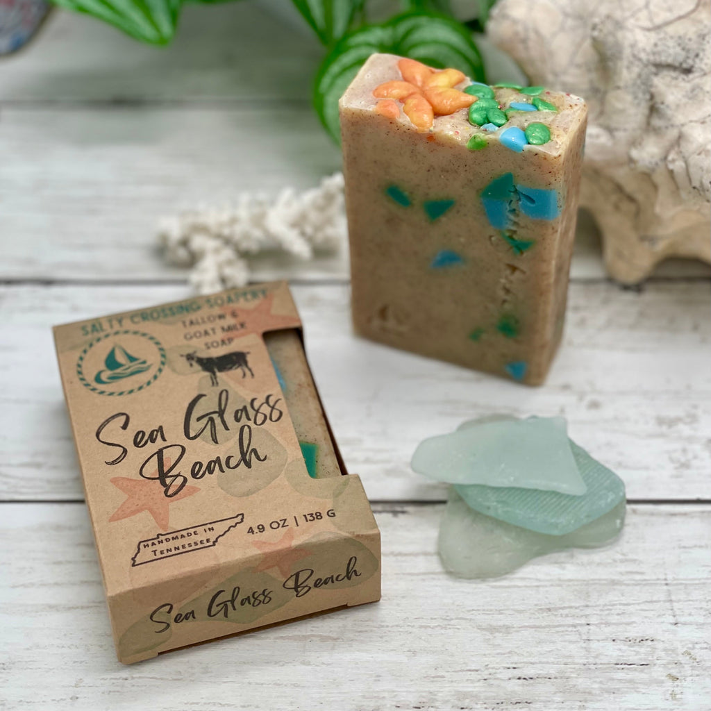 Sea Glass Beach Soap | Tallow & Goat Milk Artisan Bar | Fresh Ocean Breeze Scent | Handcrafted Starfish Design