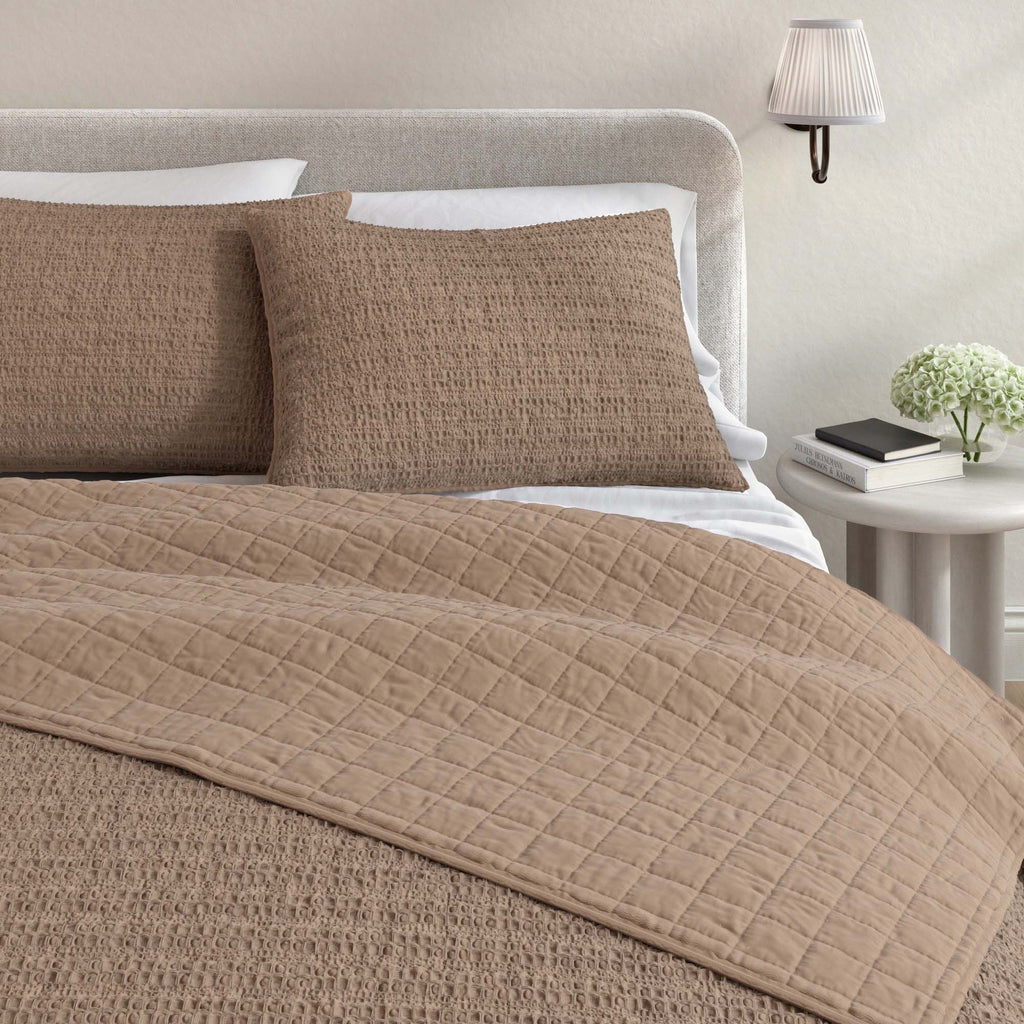 100% Cotton Honeycomb Waffle Garment Washed Quilt Set - Genevieve Collection