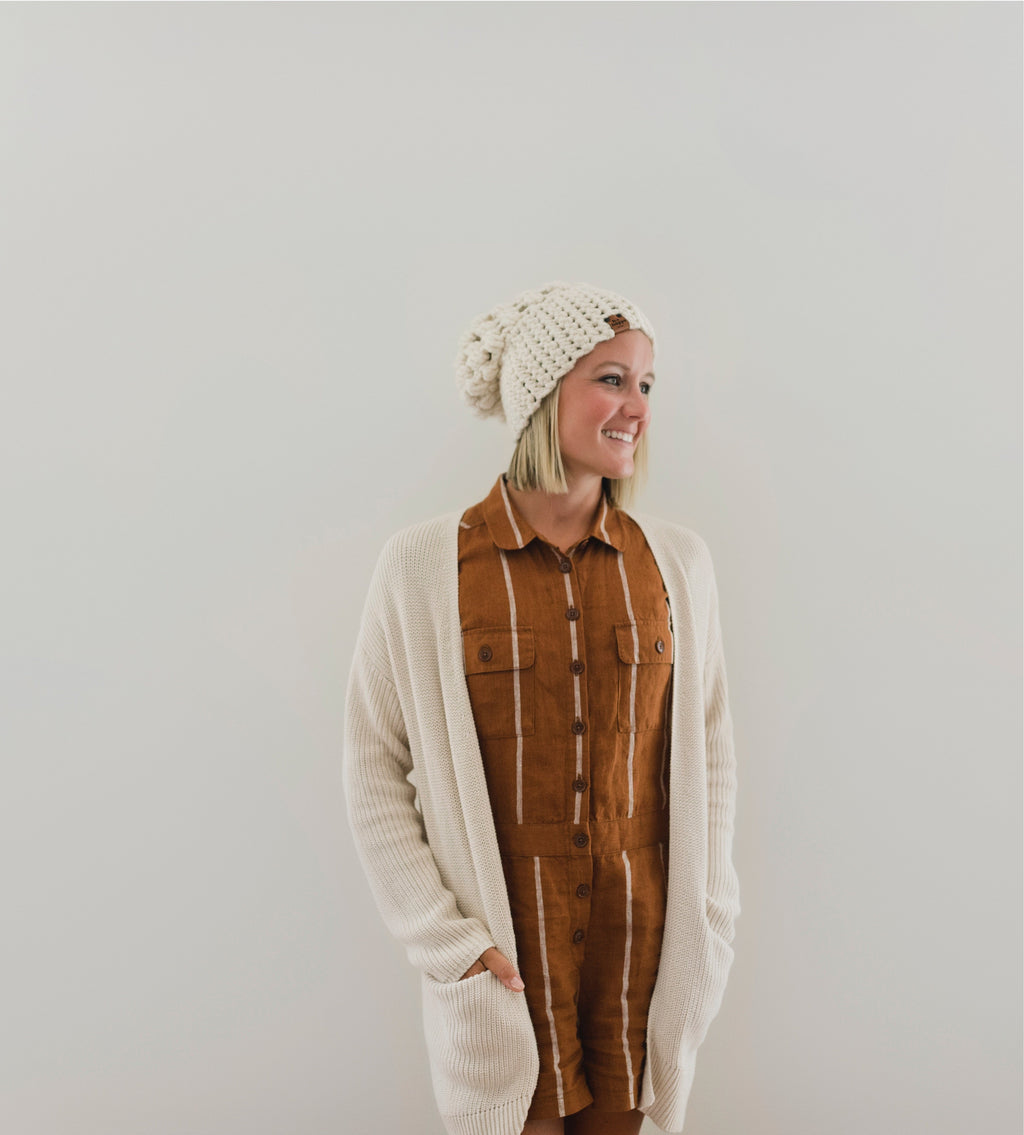 Crochet Slouch Hat | Cream Slouchy Beanie