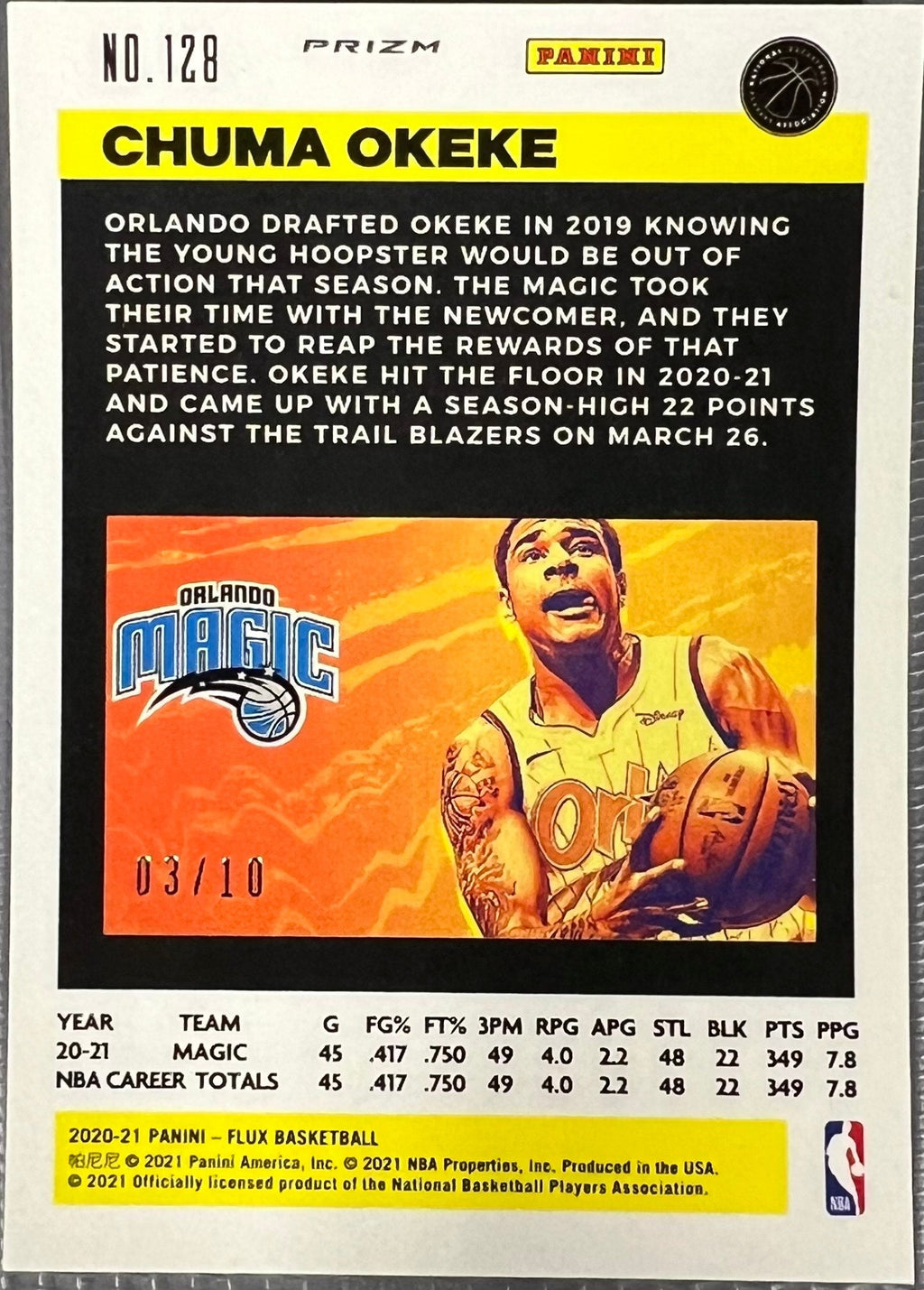 Chuma Okeke - 2020 Panini Flux Yellow Laser - #128