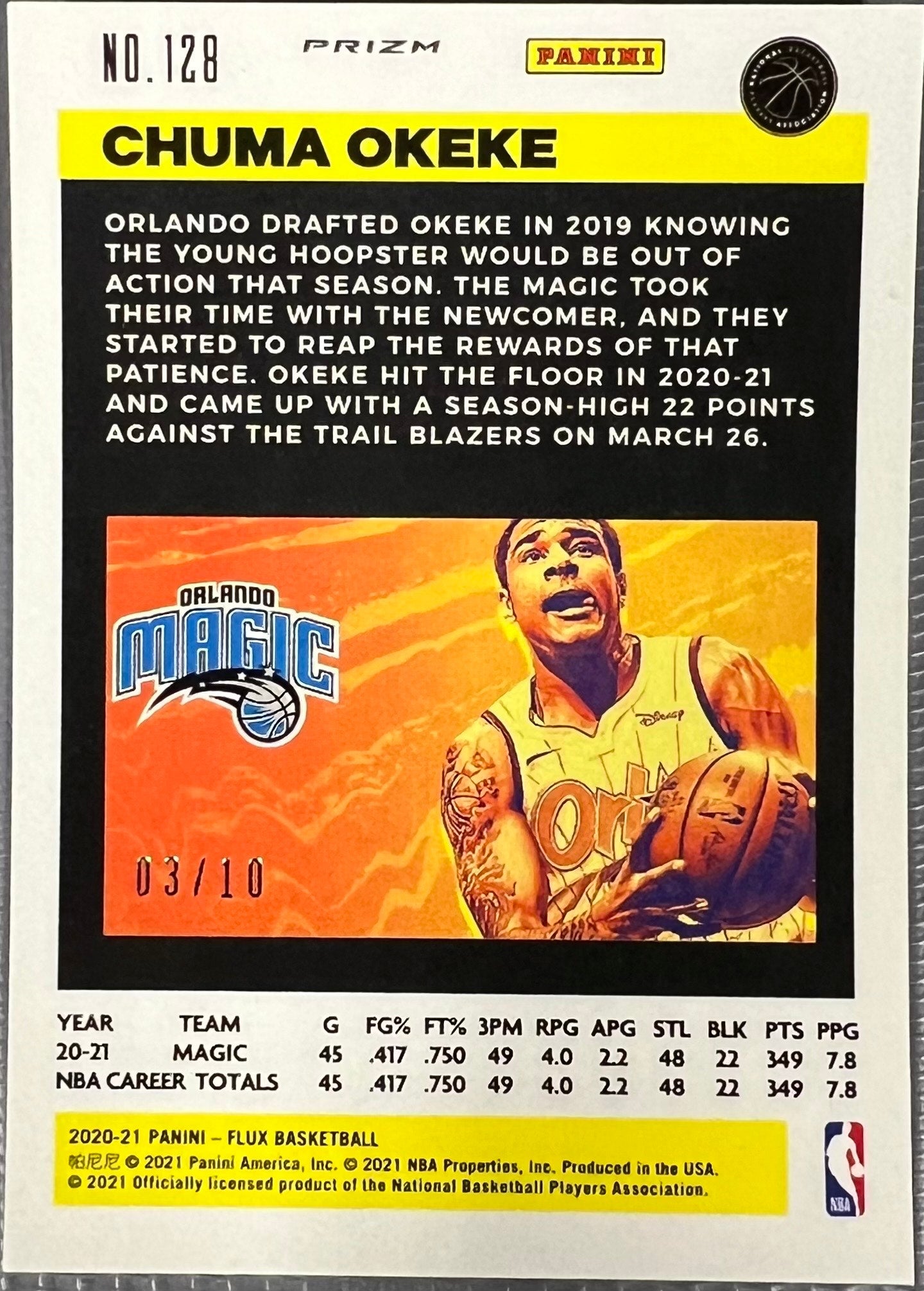 Chuma Okeke - 2020 Panini Flux Yellow Laser - #128