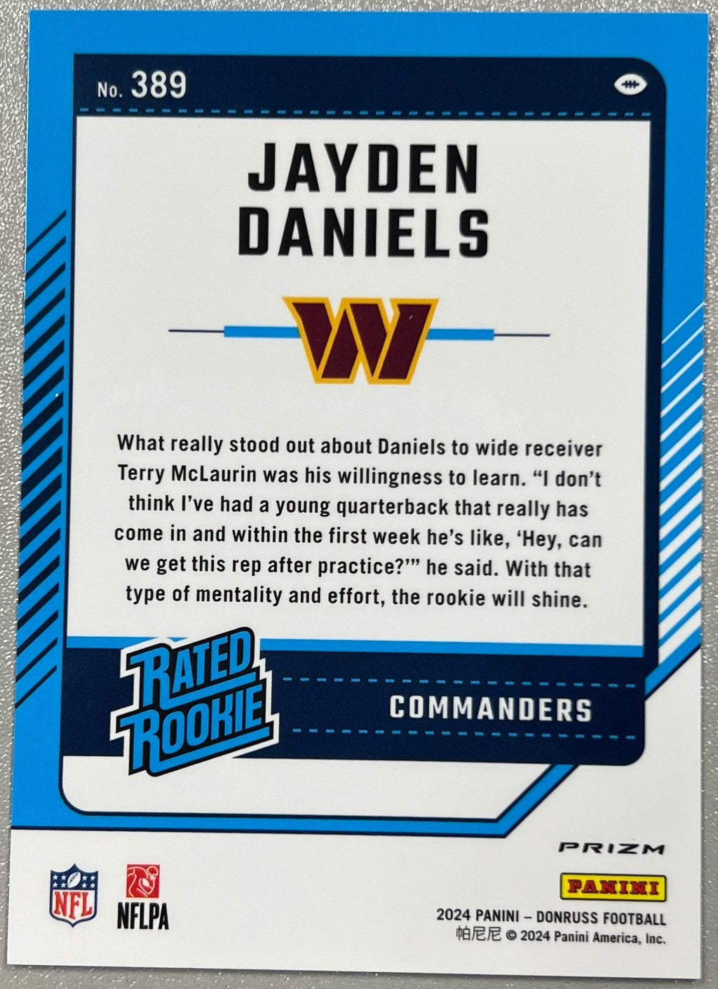 Jayden Daniel - 2024 Panini Donruss Optic Rated Rookie Silver Prizm - #389