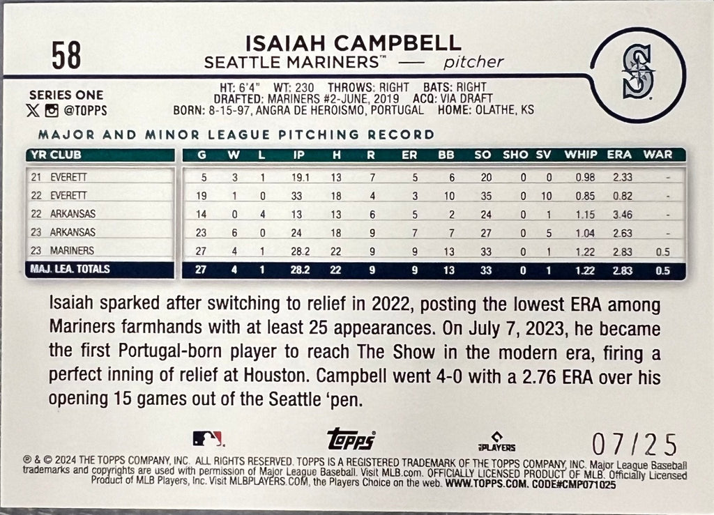 Isiah Campbell - 2024 Topps Series 1 Camo - #58