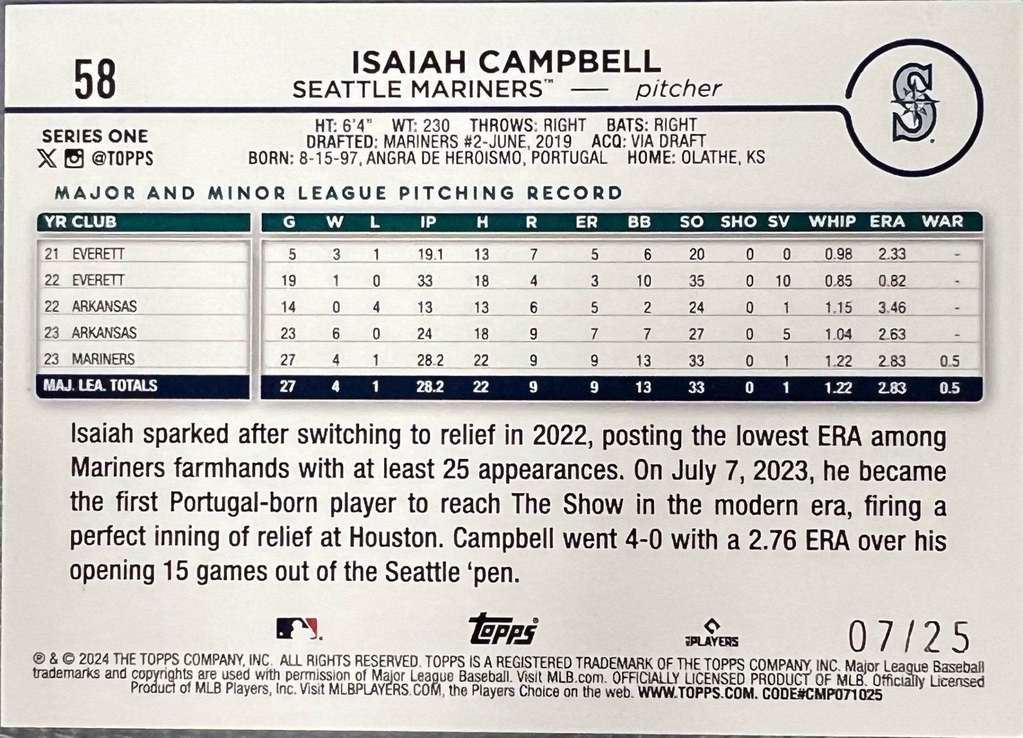 Isiah Campbell - 2024 Topps Series 1 Camo - #58