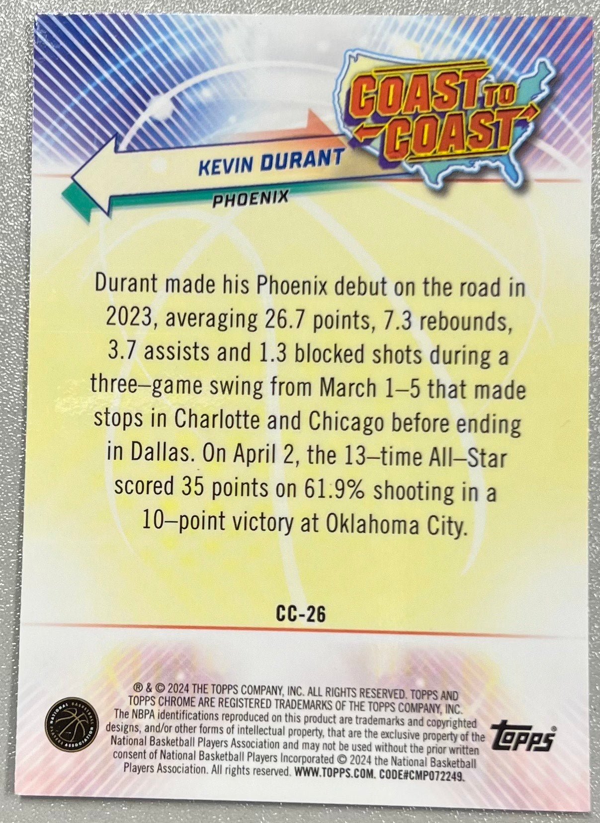 Kevin Durant - 2025 Topps Chrome Coast to Coast - #CC-26