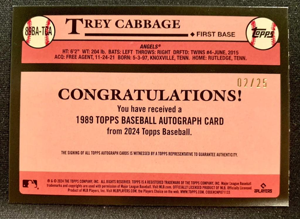 Trey Cabbage - 2024 Topps Series 1 1989 Autograph Red - #89BA-TCA