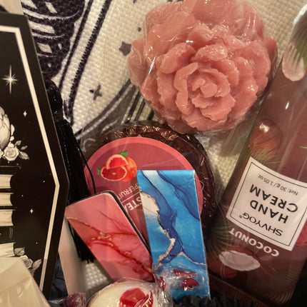 Valentines luxury dark romance gift basket - spa, books, gift wrap