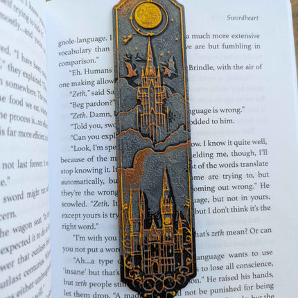 Celestial Gothic Castle Bookmarks – Handcrafted Elegant Black & Gold Magic Themed Bookmarks