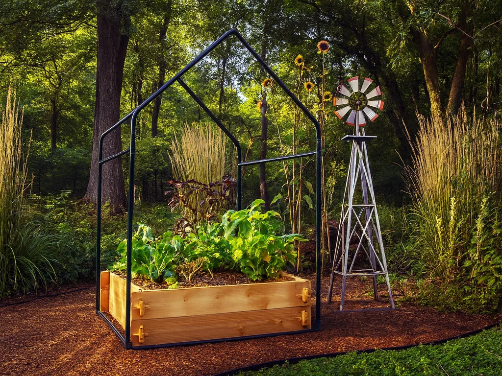 Cedar Raised Garden Bed with Greenhouse Cover | Fully Enclosed Cold Frame Plant Protection Kit | Timberlane Gardens USA