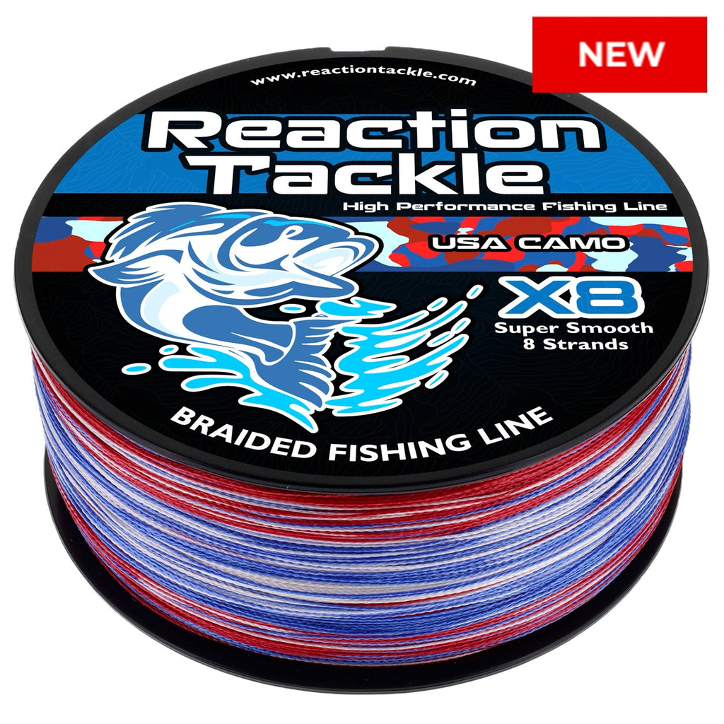 Reaction Tackle X8 Braided Fishing Line - USA Camo 8 Strand - NEW