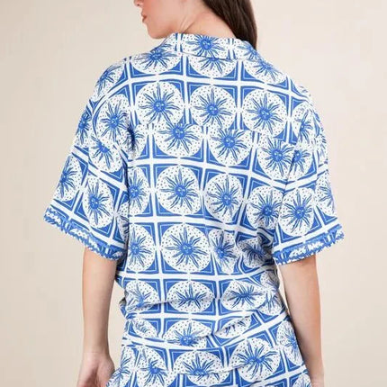 VERY J Full Size Tropical Printed Shirt Top and Shorts Set Plus Size
