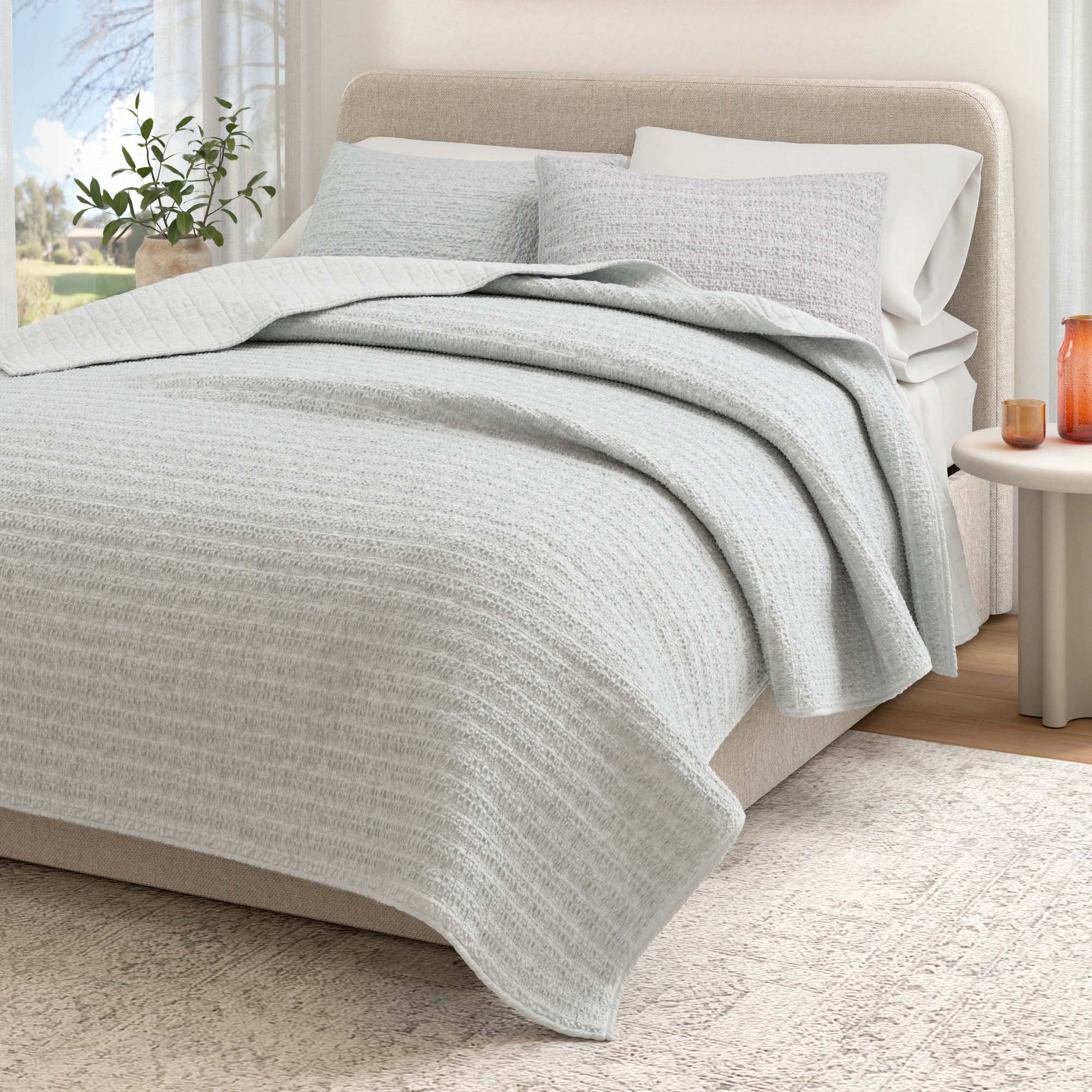 100% Cotton Honeycomb Waffle Garment Washed Quilt Set - Genevieve Collection