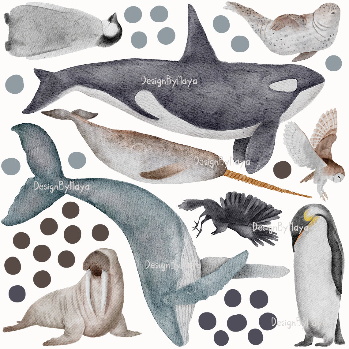 Arctic Animal Friends - Fabric Nursery Wall Art Decals