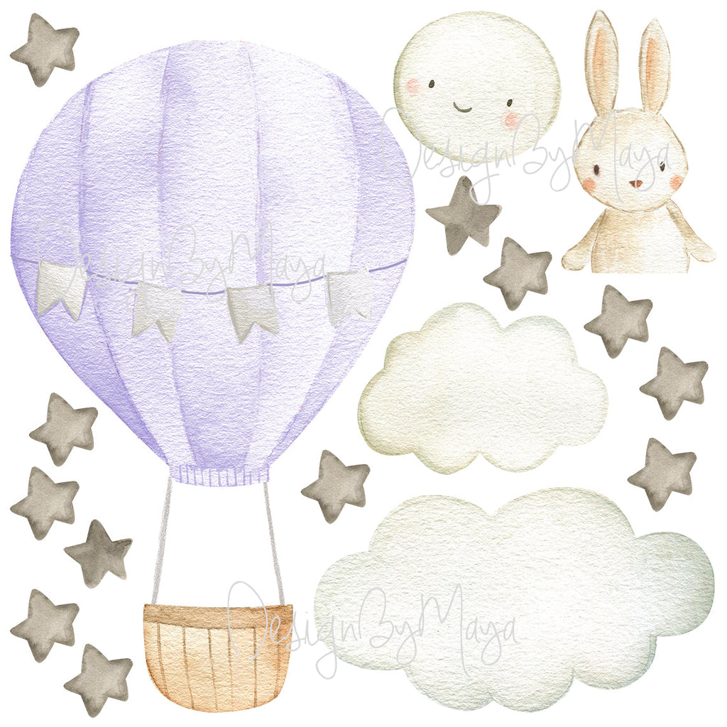 Baby animal inside Hot Air Balloon - Fabric Nursery Wall Art Decals