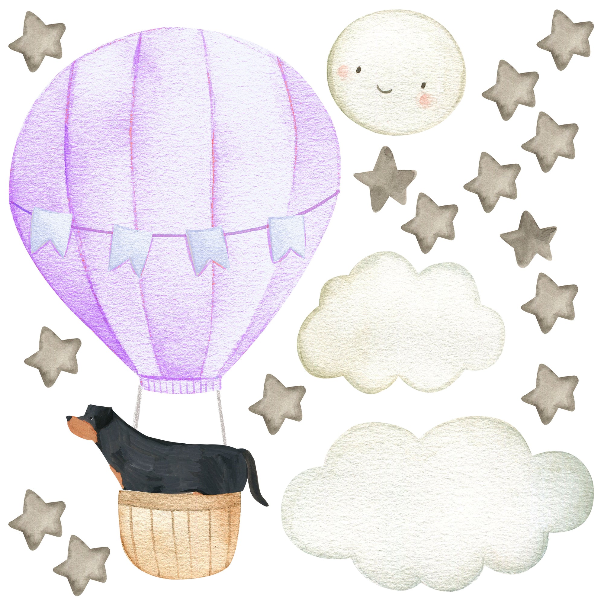 Baby animal inside Hot Air Balloon - Fabric Nursery Wall Art Decals