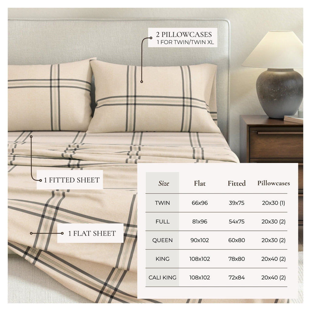 Turkish Cotton Flannel Sheet Set - Plaid & Stripe Collection