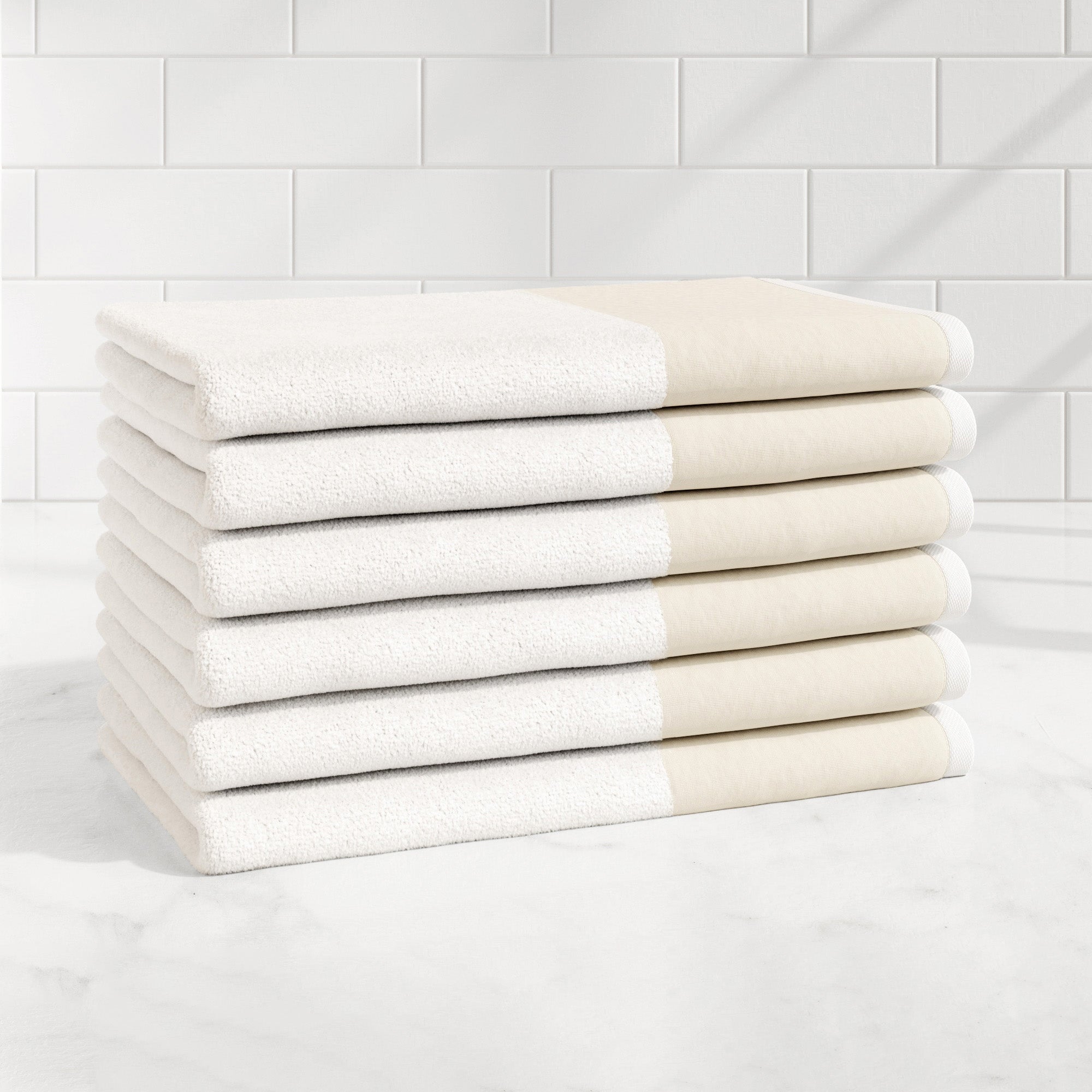 Cotton Linen-Like Border 6-Piece Towel Set - Priya Collection