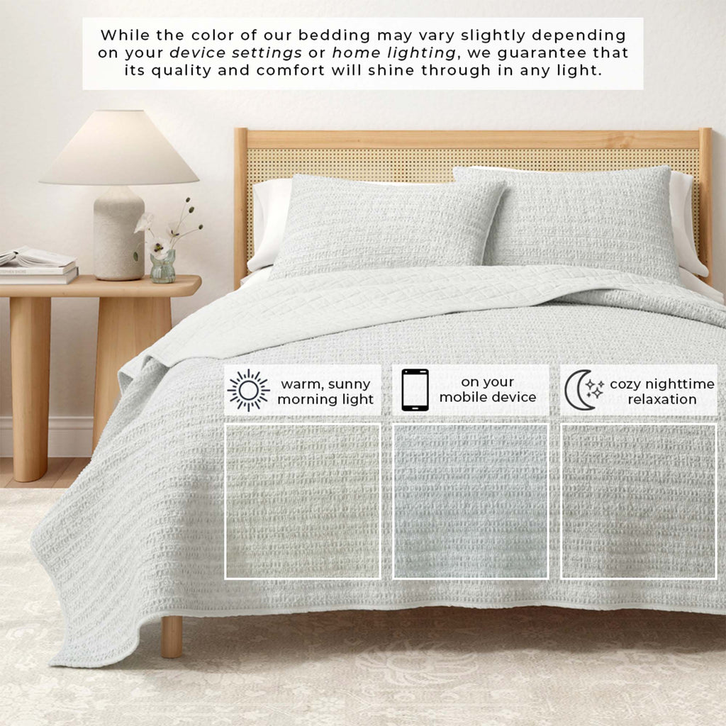 100% Cotton Honeycomb Waffle Garment Washed Quilt Set - Genevieve Collection
