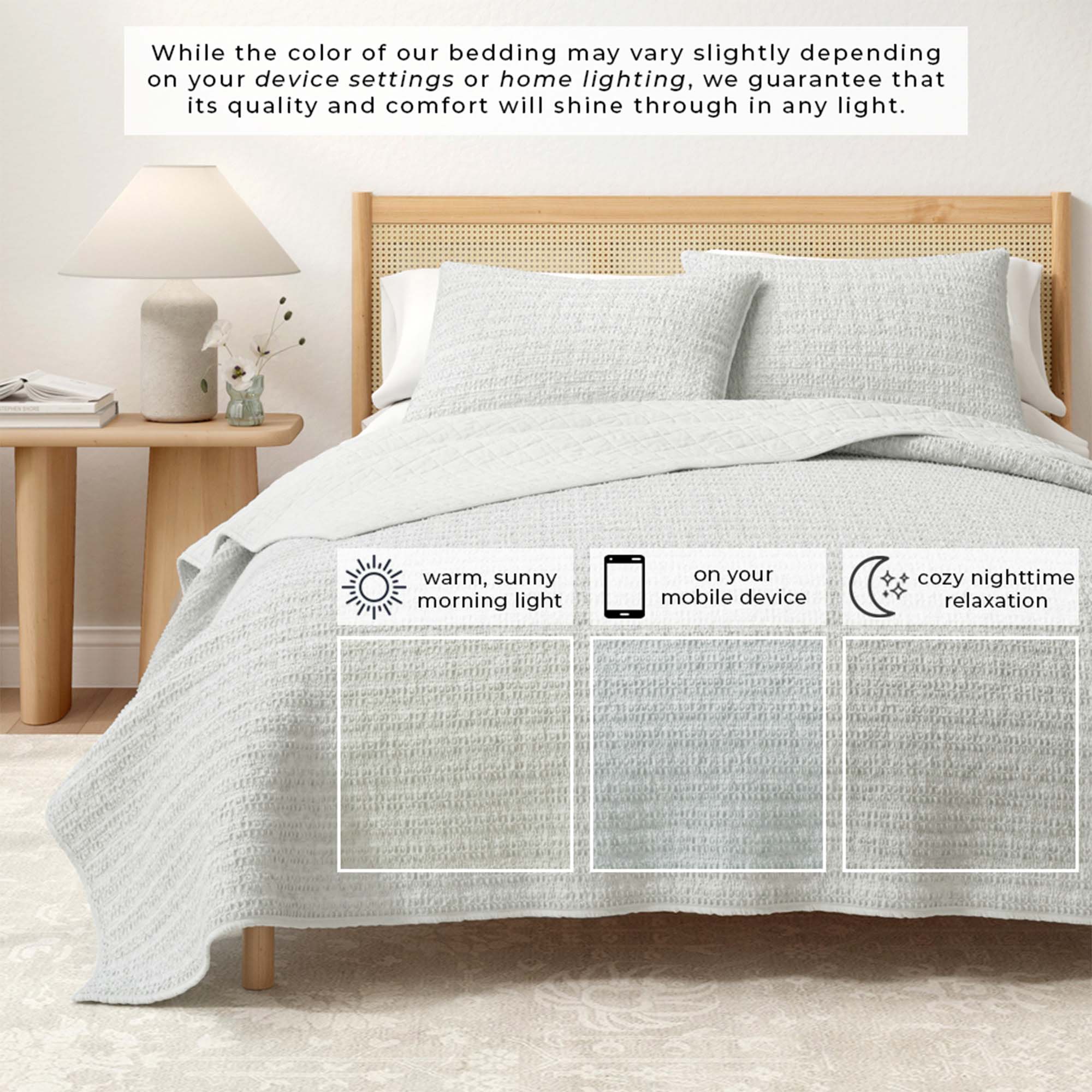 100% Cotton Honeycomb Waffle Garment Washed Quilt Set - Genevieve Collection
